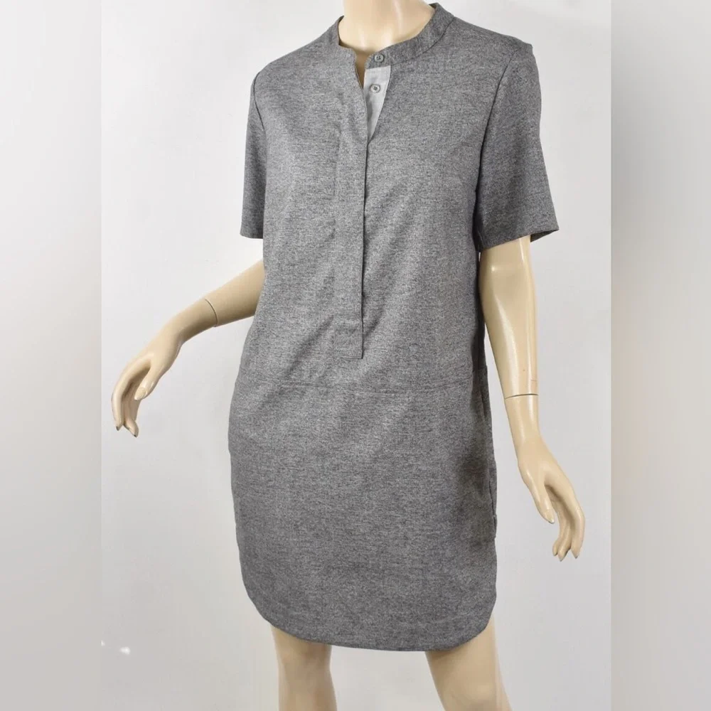 BANANA REPUBLIC Gray Marled Flannel Shirttail Hem Popover Shirtdress Size 4 - Picture 4 of 6